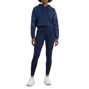 IVY PARK Cropped Hoodie Small Navy Tonal Logo Sleeve Athleisure EUC